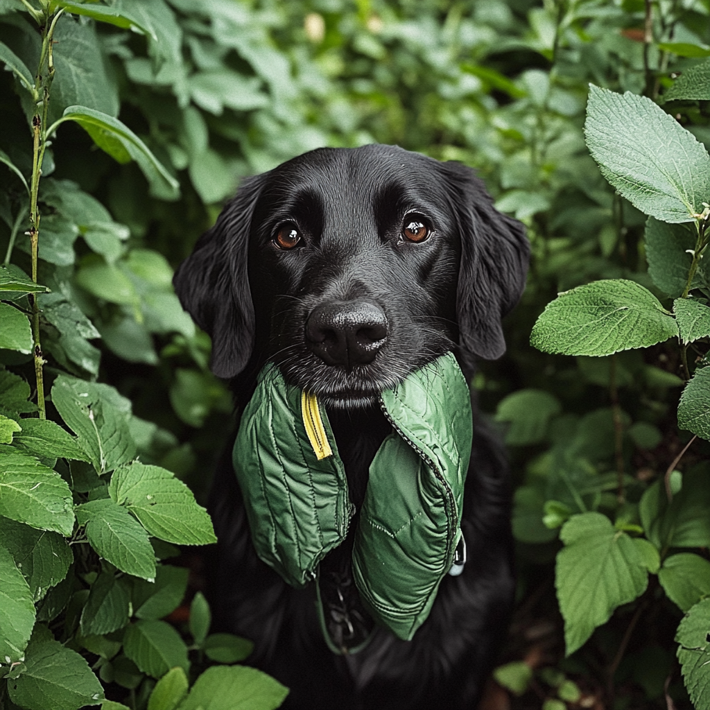 Um cão preto nos arbustos | Fonte: Midjourney