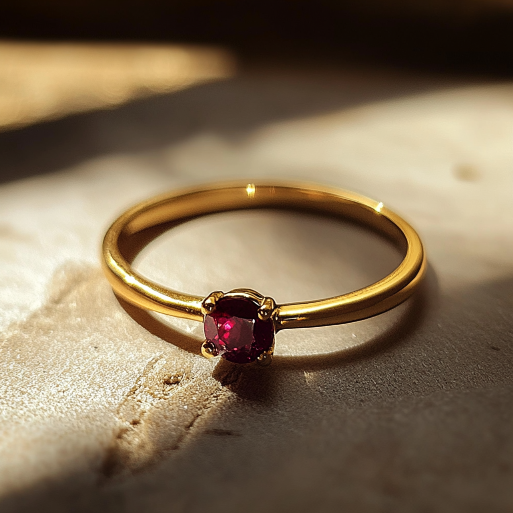 A close up of a gold ring with a ruby | Source: Midjourney