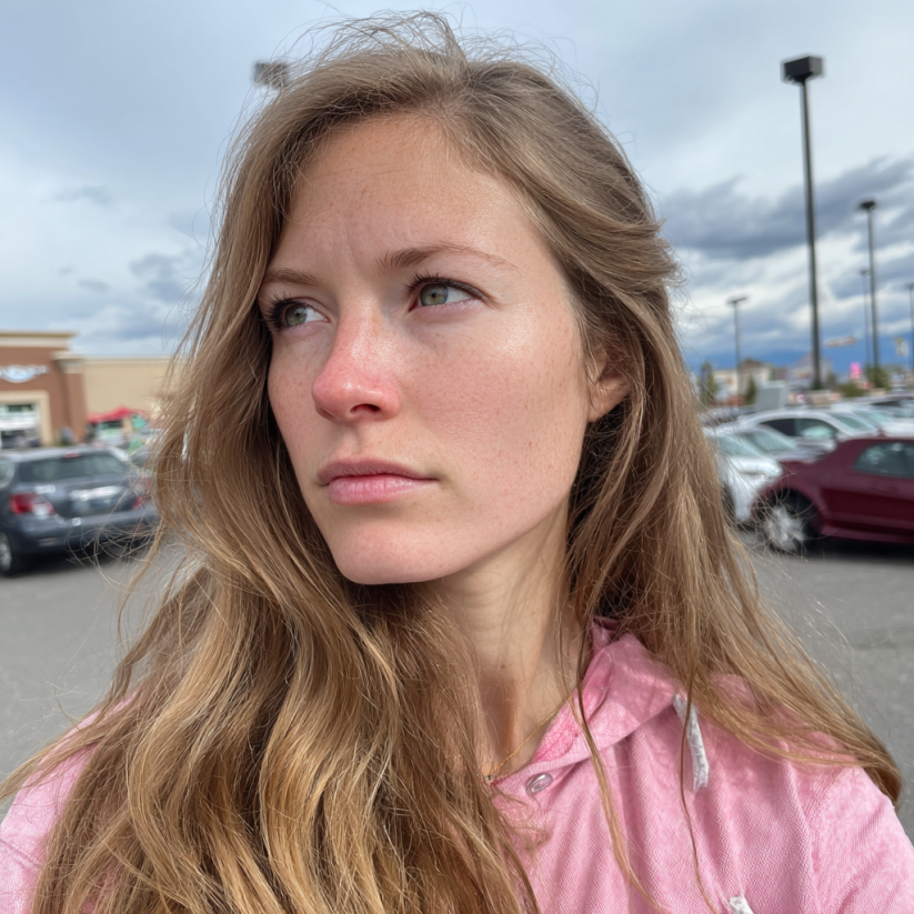 A woman standing in a parking lot | Source: Midjourney