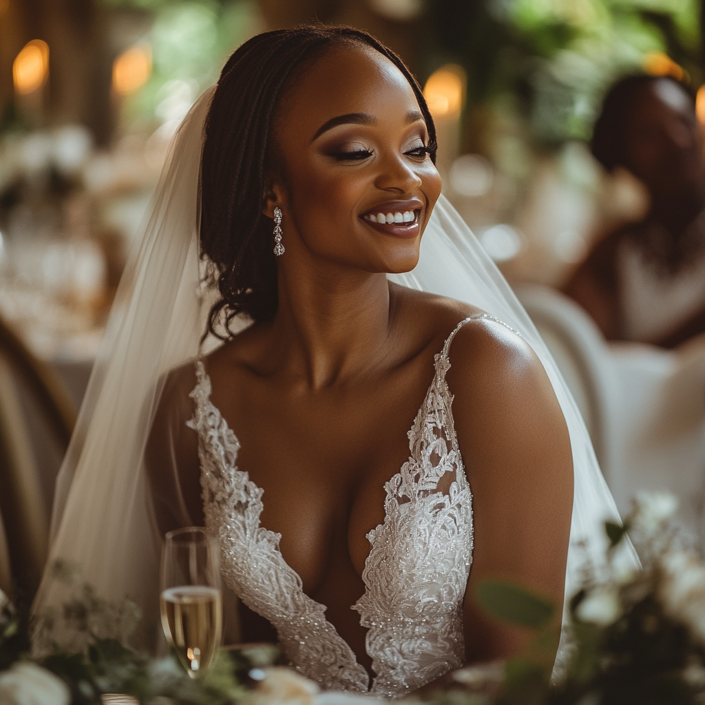 A happy woman in a wedding gown | Source: Midjourney