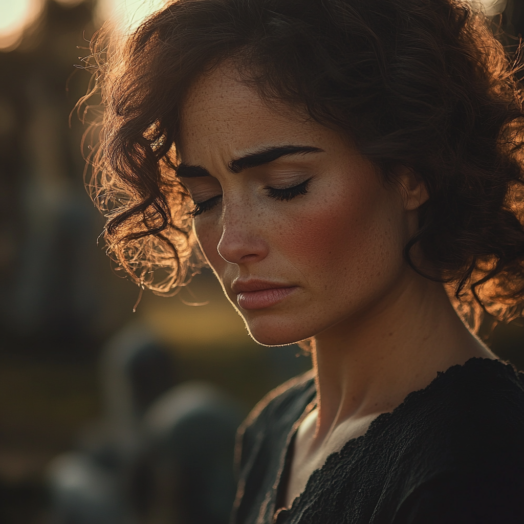 A grieving woman mourning the loss of a loved one at a cemetery | Source: Midjourney