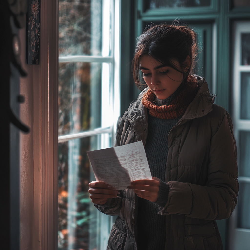 Confused woman reading a letter | Source: Midjourney