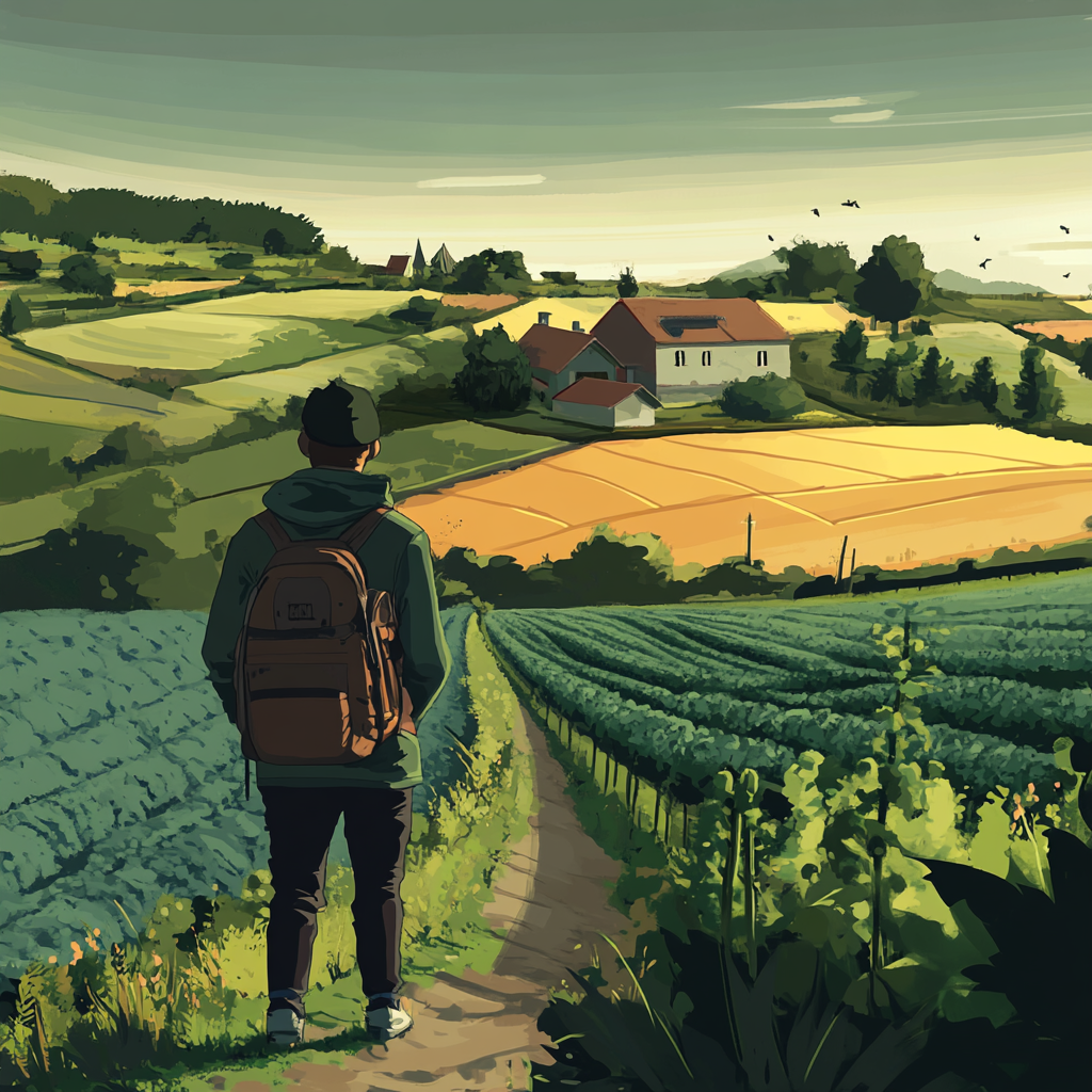 A traveler standing at a farm | Source: Midjourney