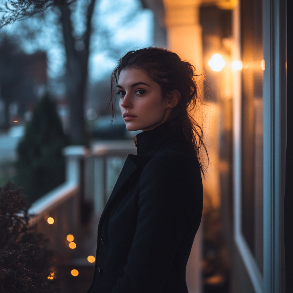 A confident woman on a porch | Source: Midjourney