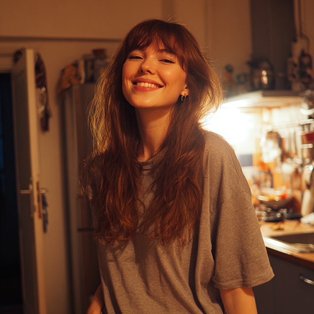 A smiling woman standing in a kitchen | Source: Midjourney