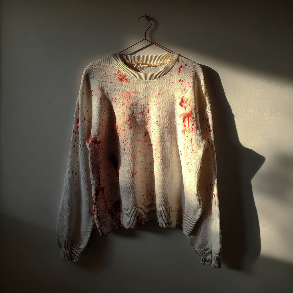 A stained sweater on a hanger | Source: Midjourney