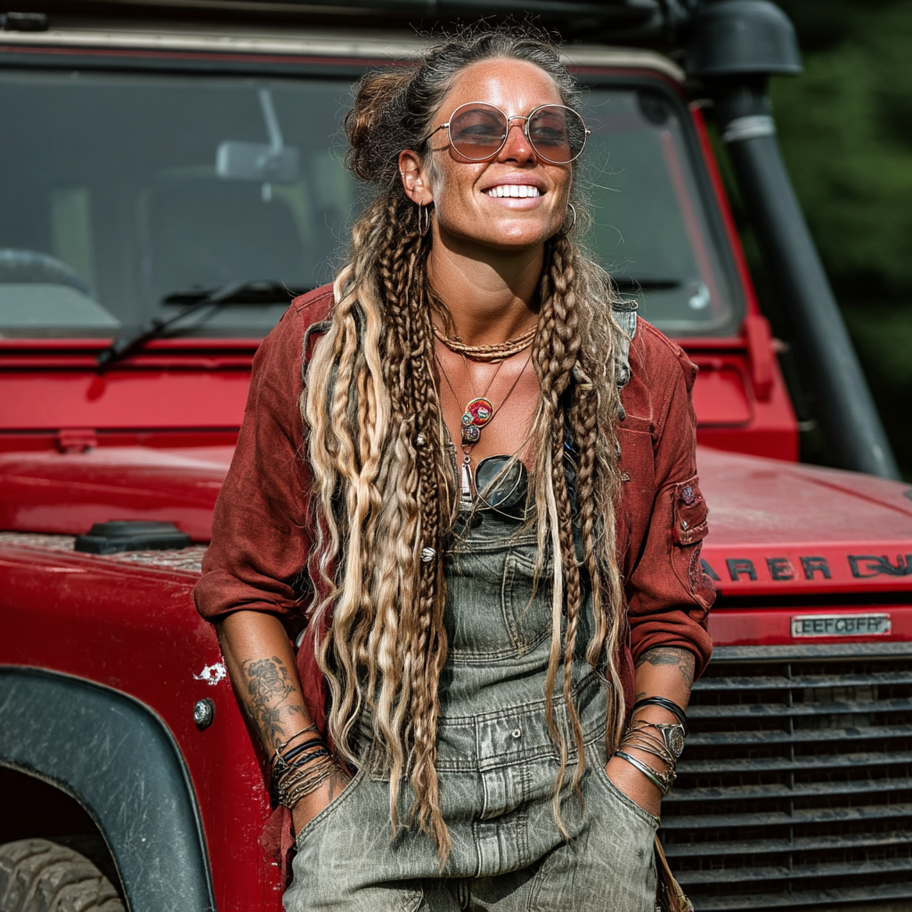 A happy woman next to a car | Source: Midjourney