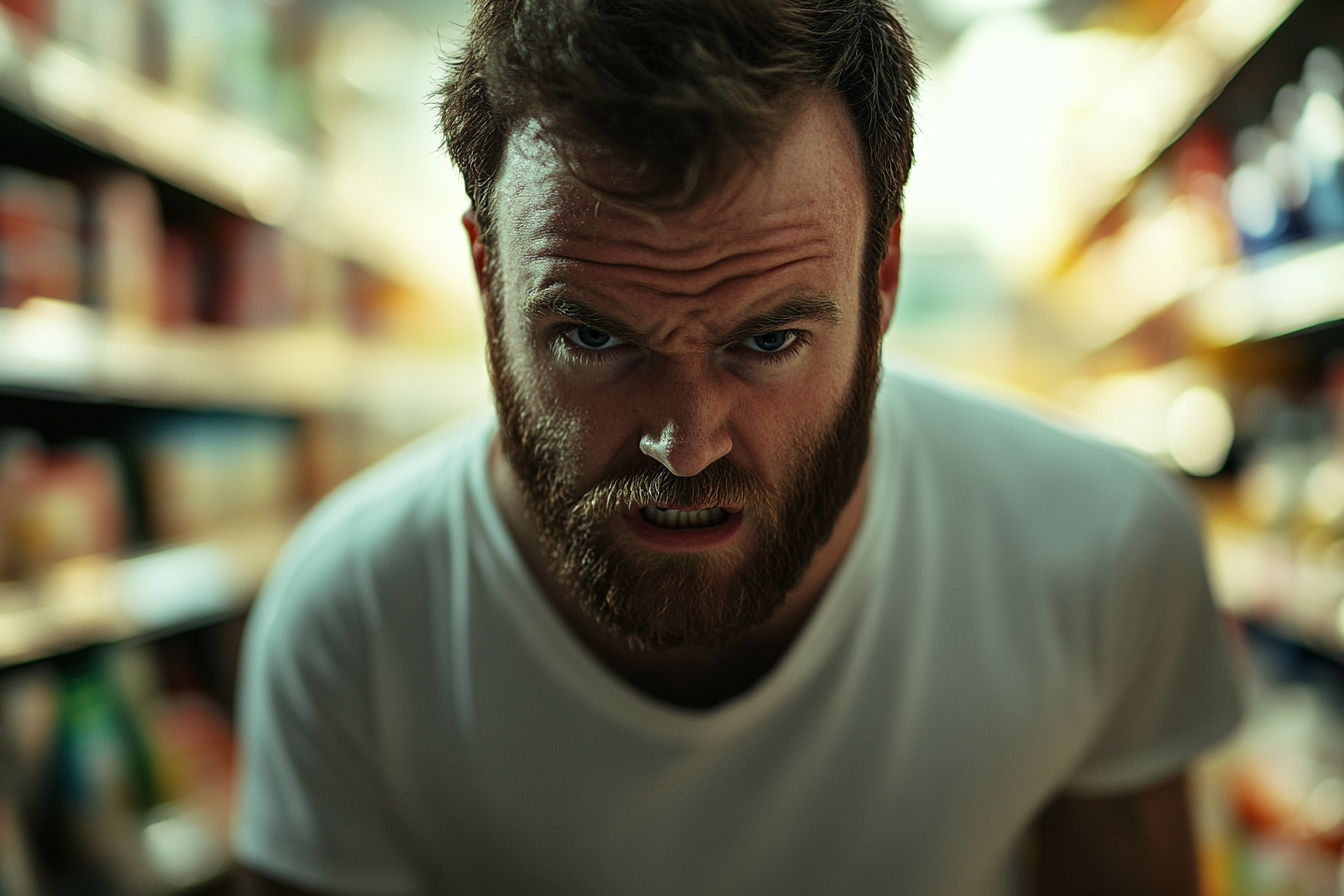 An angry man in a grocery store | Source: Midjourney