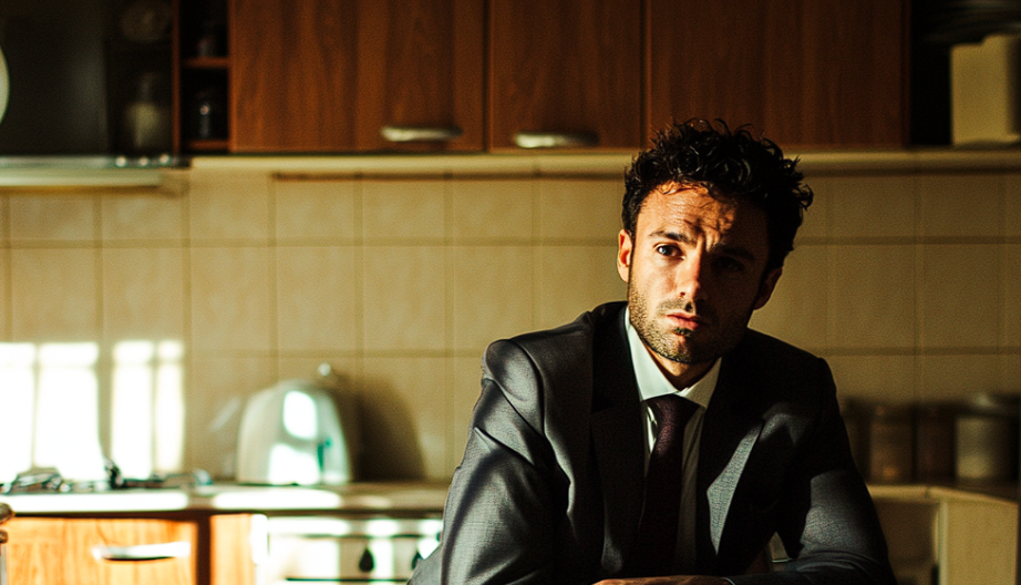 Un homme dans une cuisine regarde quelqu'un | Source : Midjourney