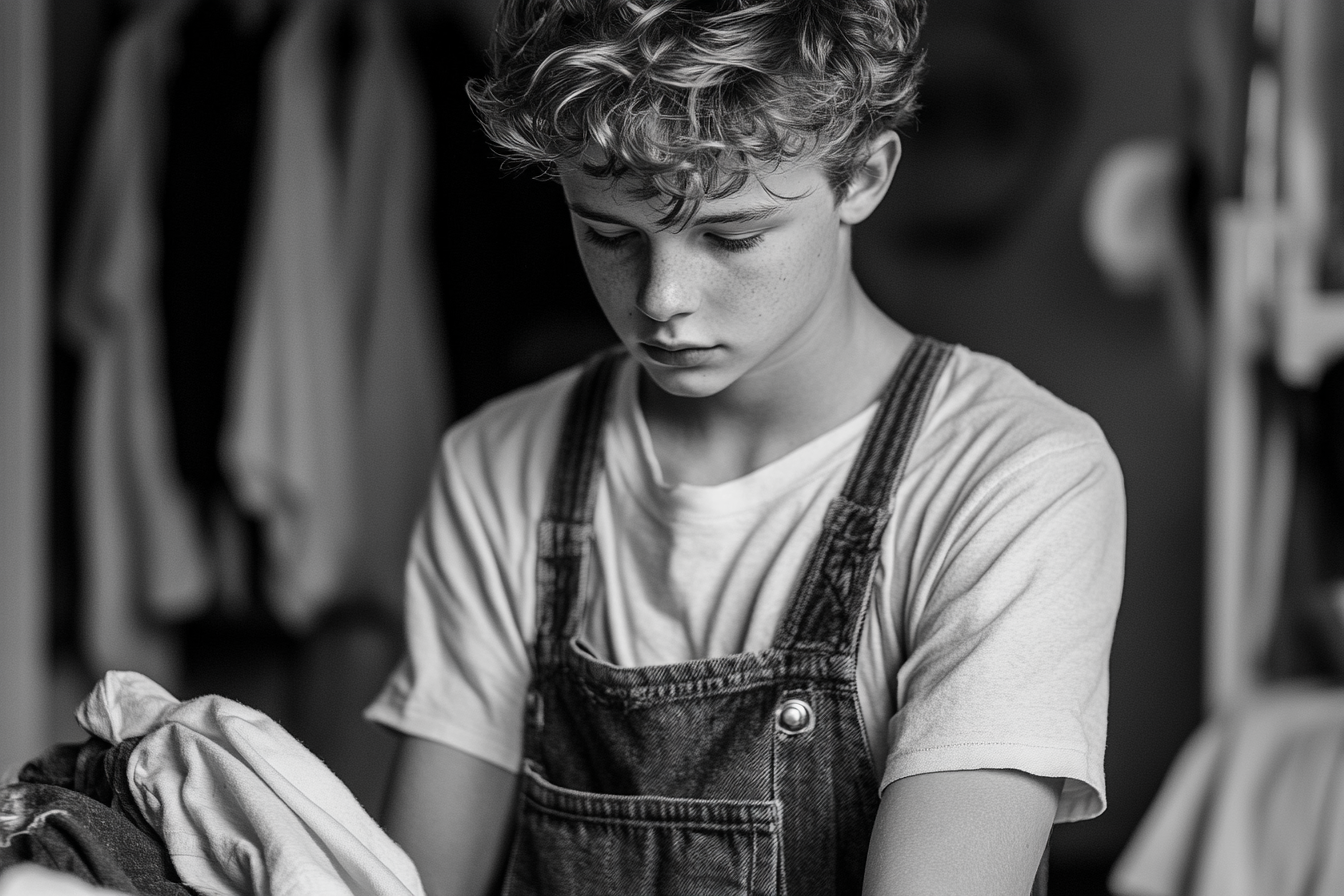 A young man sorting laundry | Source: Midjourney