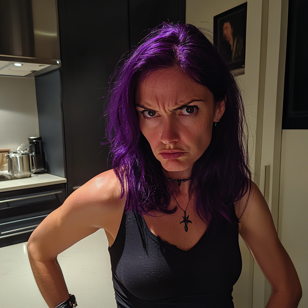 An angry woman standing in a kitchen | Source: Midjourney