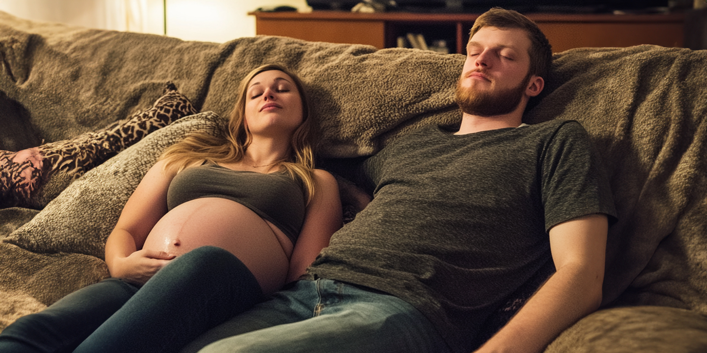 A man with a pregnant woman on the couch | Source: AmoMama