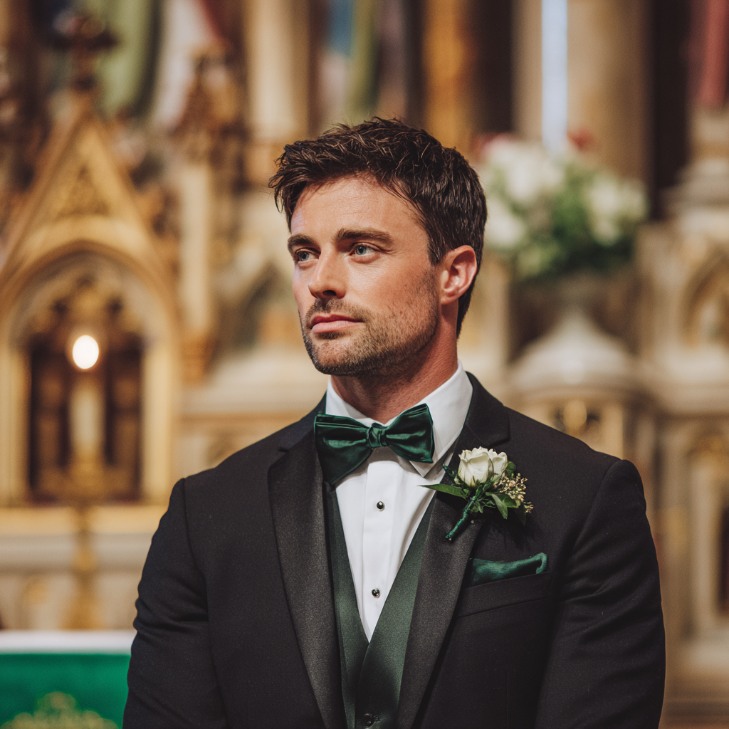 A handsome groom at the altar | Source: Midjourney