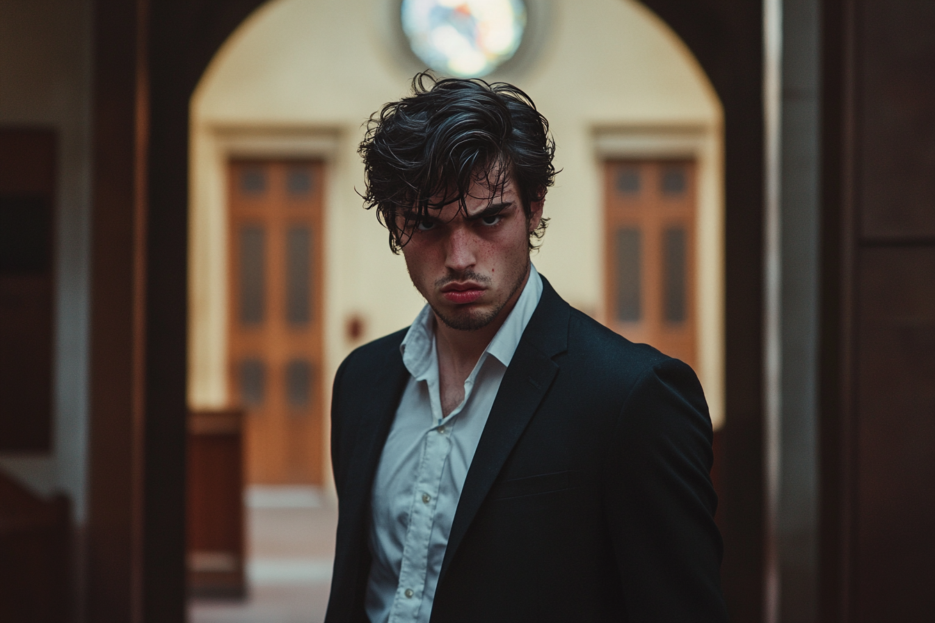 AN angry man standing at the back of a church | Source: Midjourney