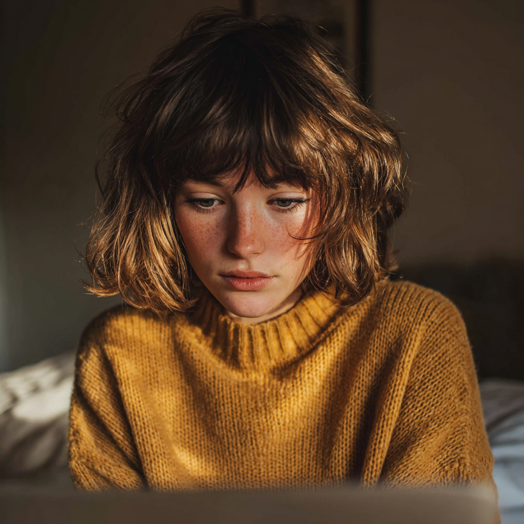 A teenage girl using her laptop | Source: Midjourney