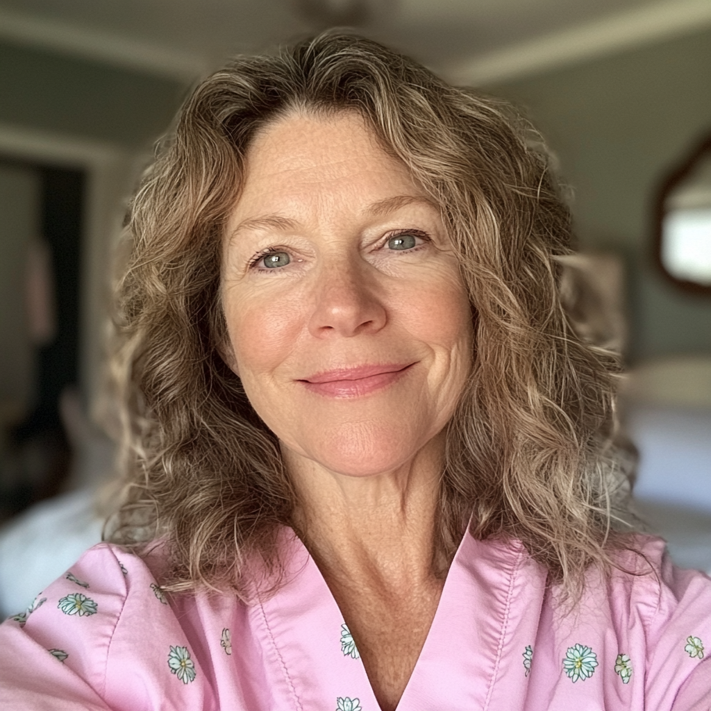A smiling woman wearing pink scrubs | Source: Midjourney