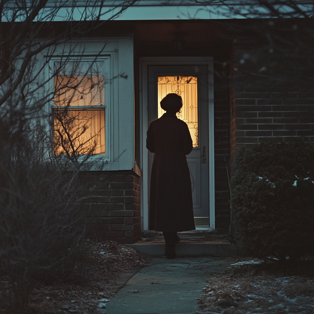 A woman leaving her house | Source: Midjourney