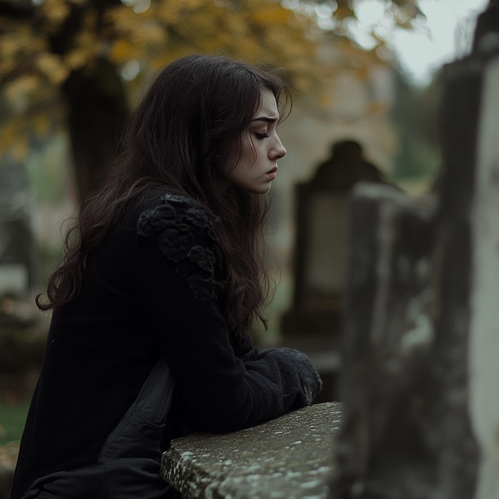 A crying woman at a gravestone | Source: Midjourney