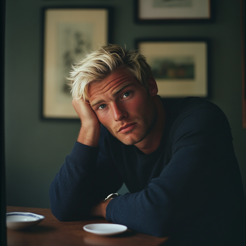 A man sitting at a table | Source: Midjourney