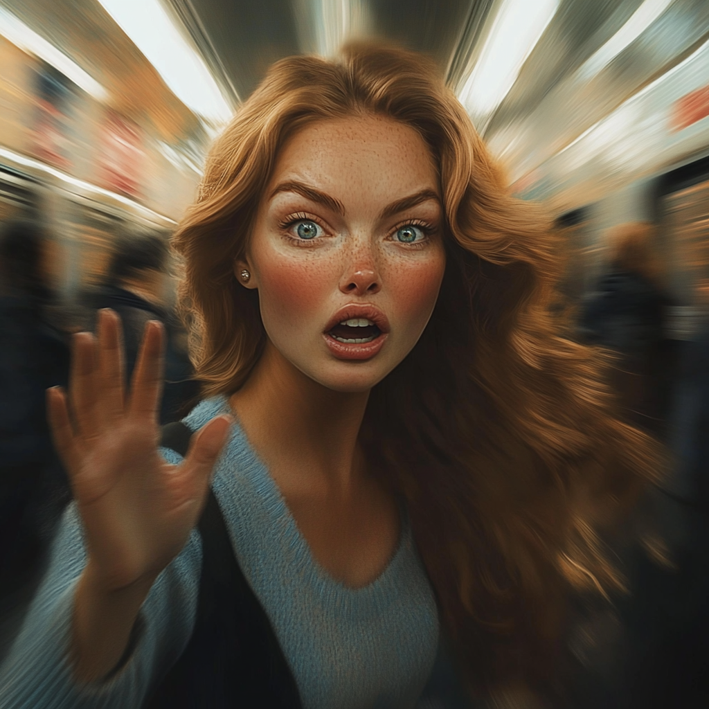 A startled woman running after someone | Source: Midjourney