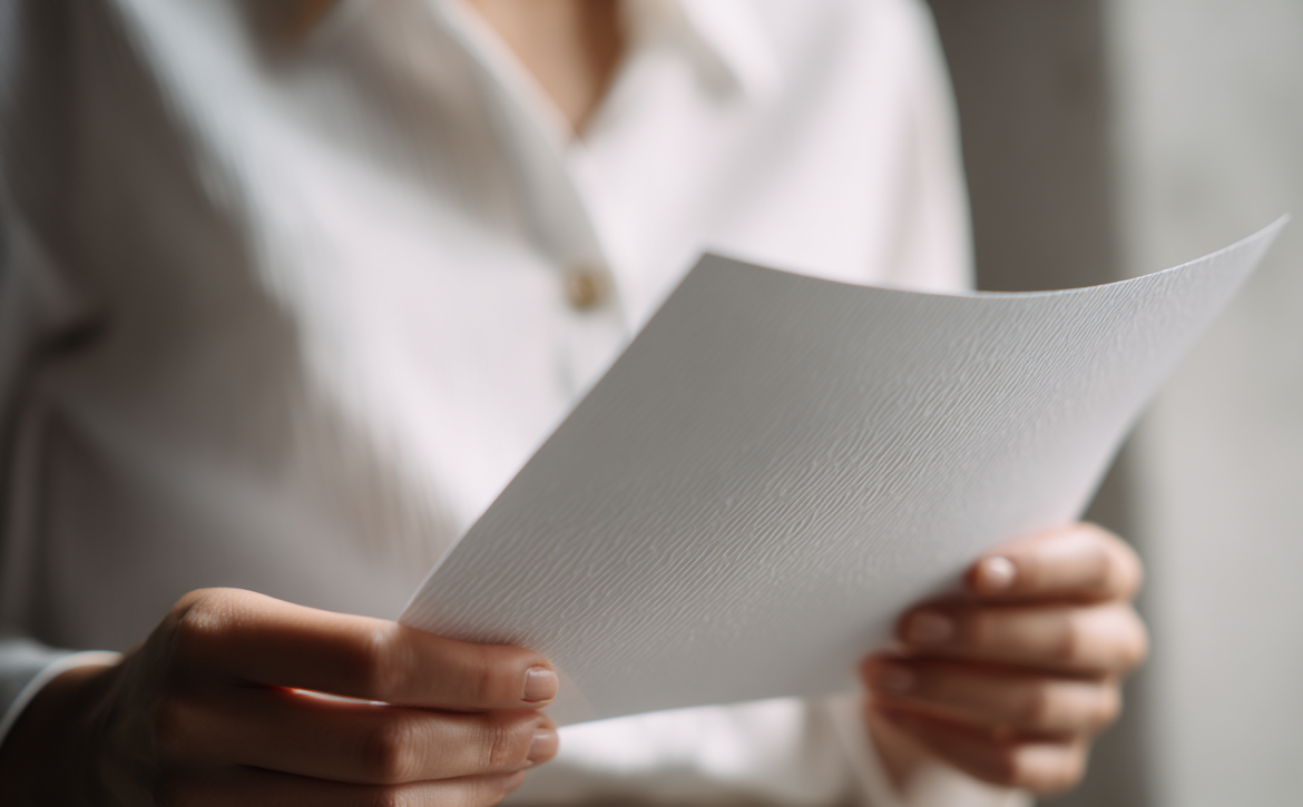A woman holding a paper | Source: Midjourney