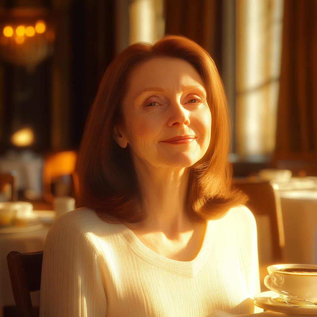 A woman sitting for breakfast in a hotel | Source: Midjourney