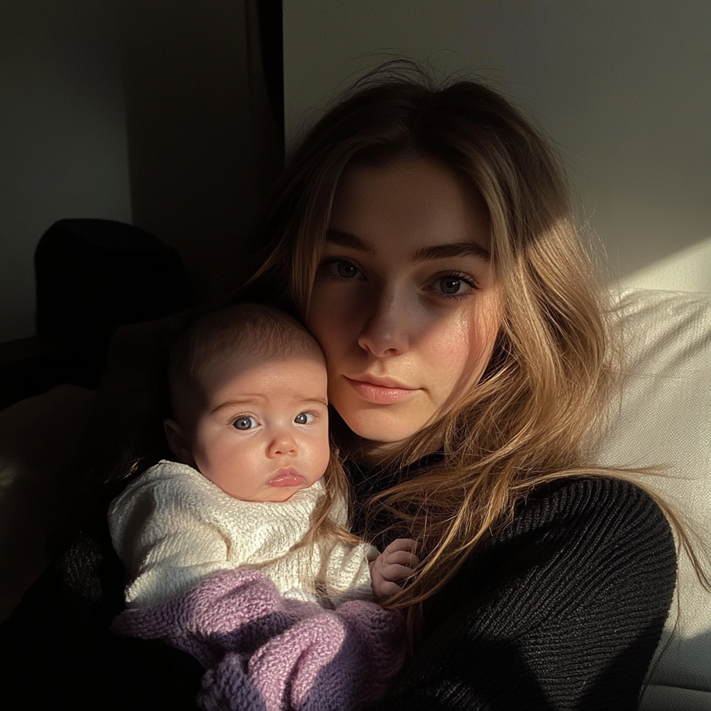 A young woman holding a baby | Source: Midjourney