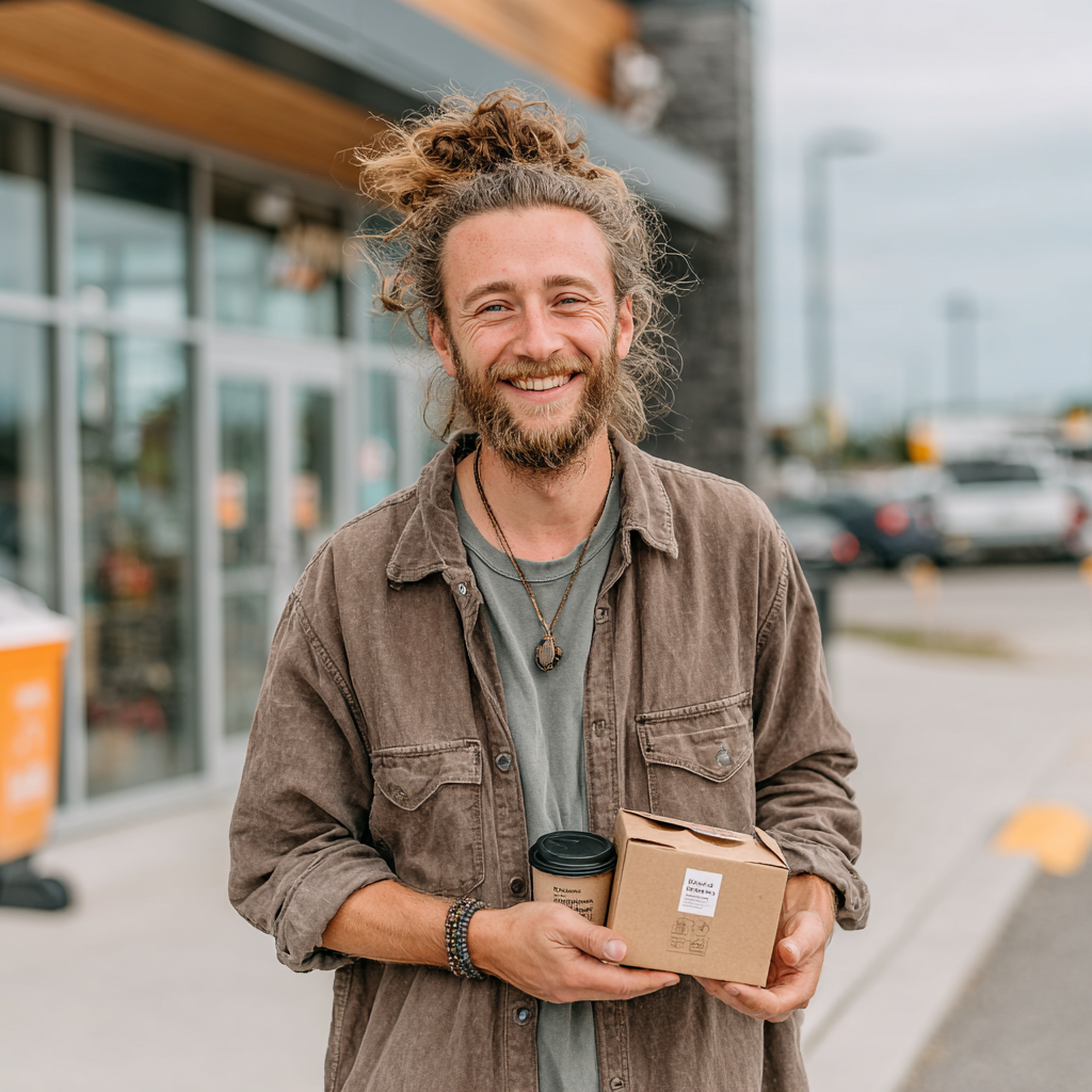 A happy man holding some items | Source: Midjourney