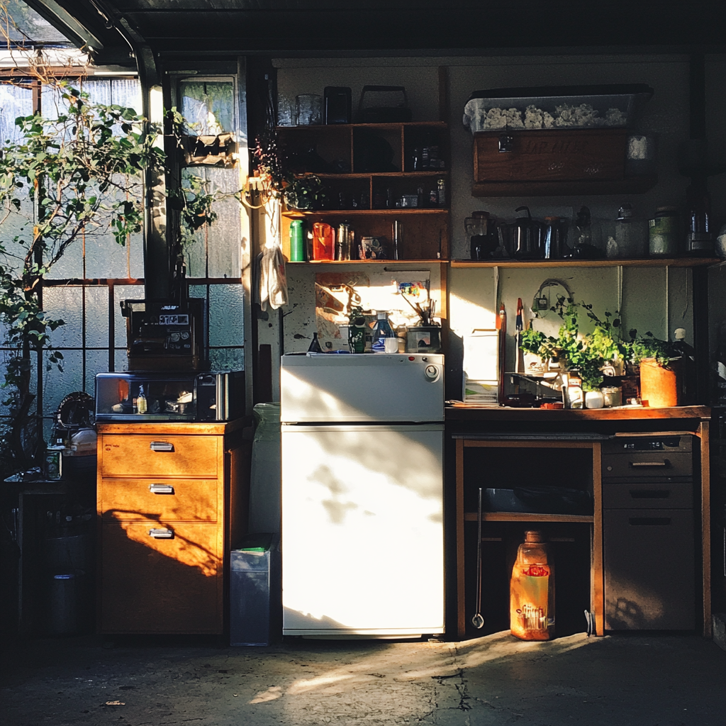 A mini-fridge in a garage | Source: Midjourney