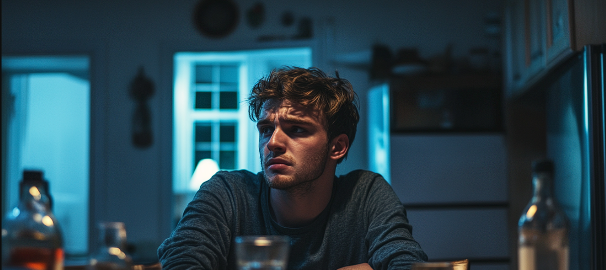 A man staring sadly at someone during dinner conversation | Source: Midjourney