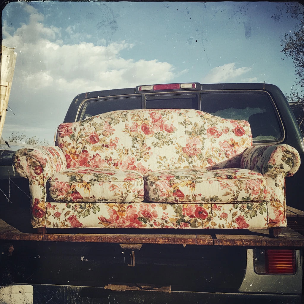 A couch on the back of a pick-up truck | Source: Midjourney