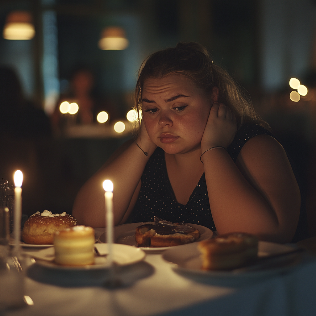 A sad woman at a formal dinner | Source: Midjourney