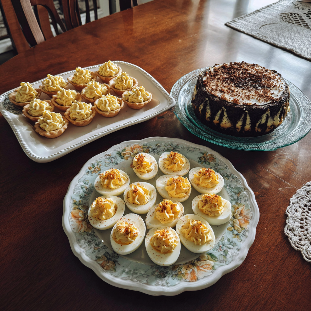 Platters of food on a table | Source: Midjourney