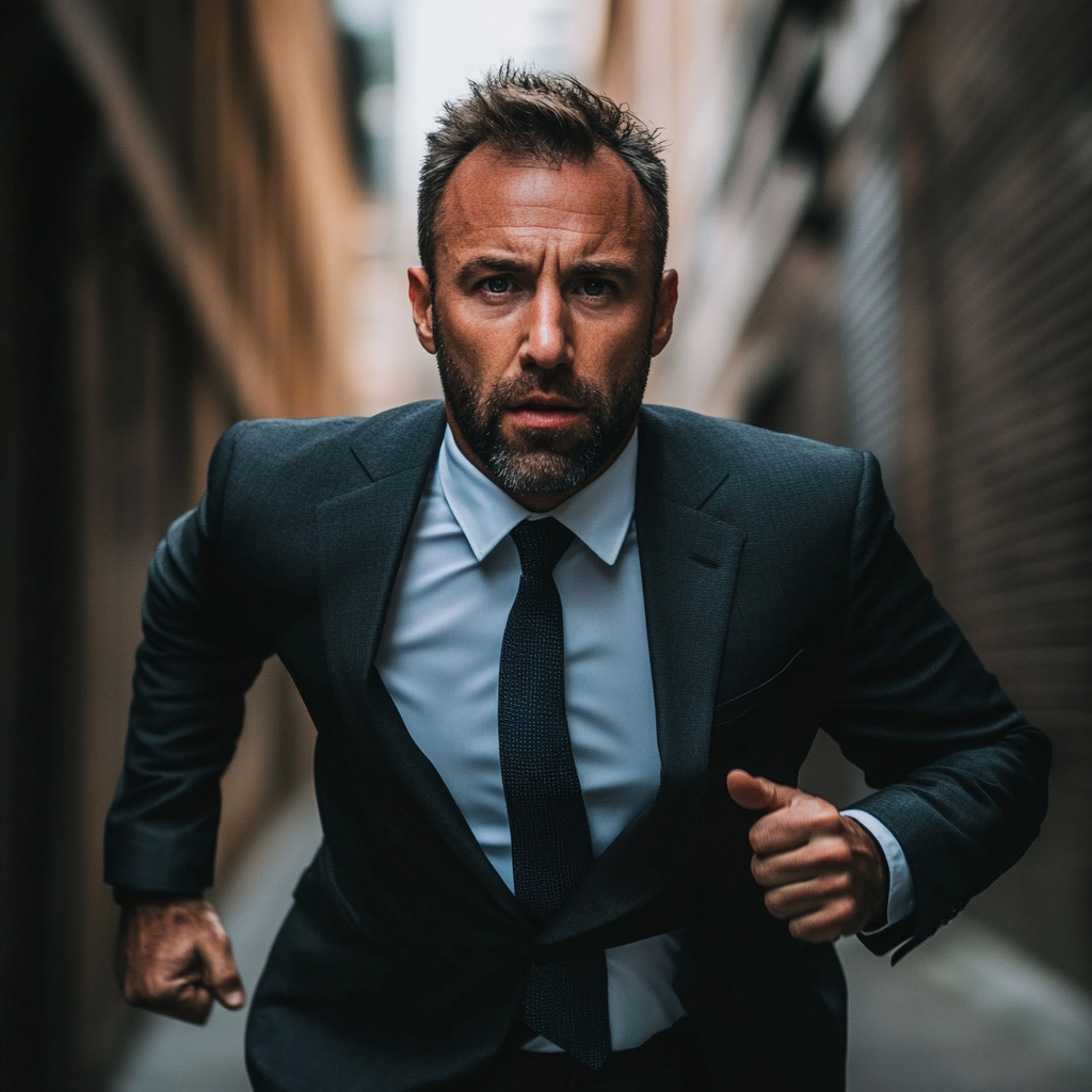 Man in a suit running | Source: Midjourney