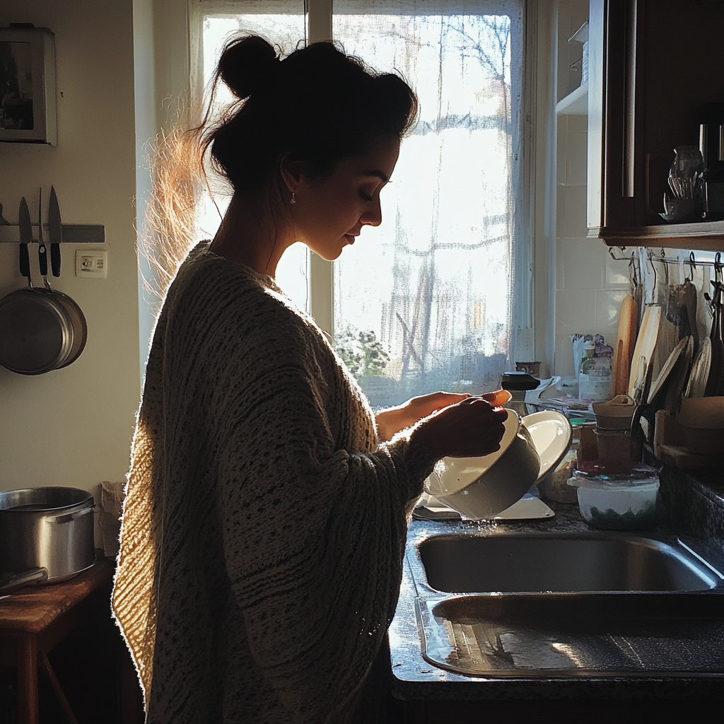 A woman washing dishes | Source: Midjourney