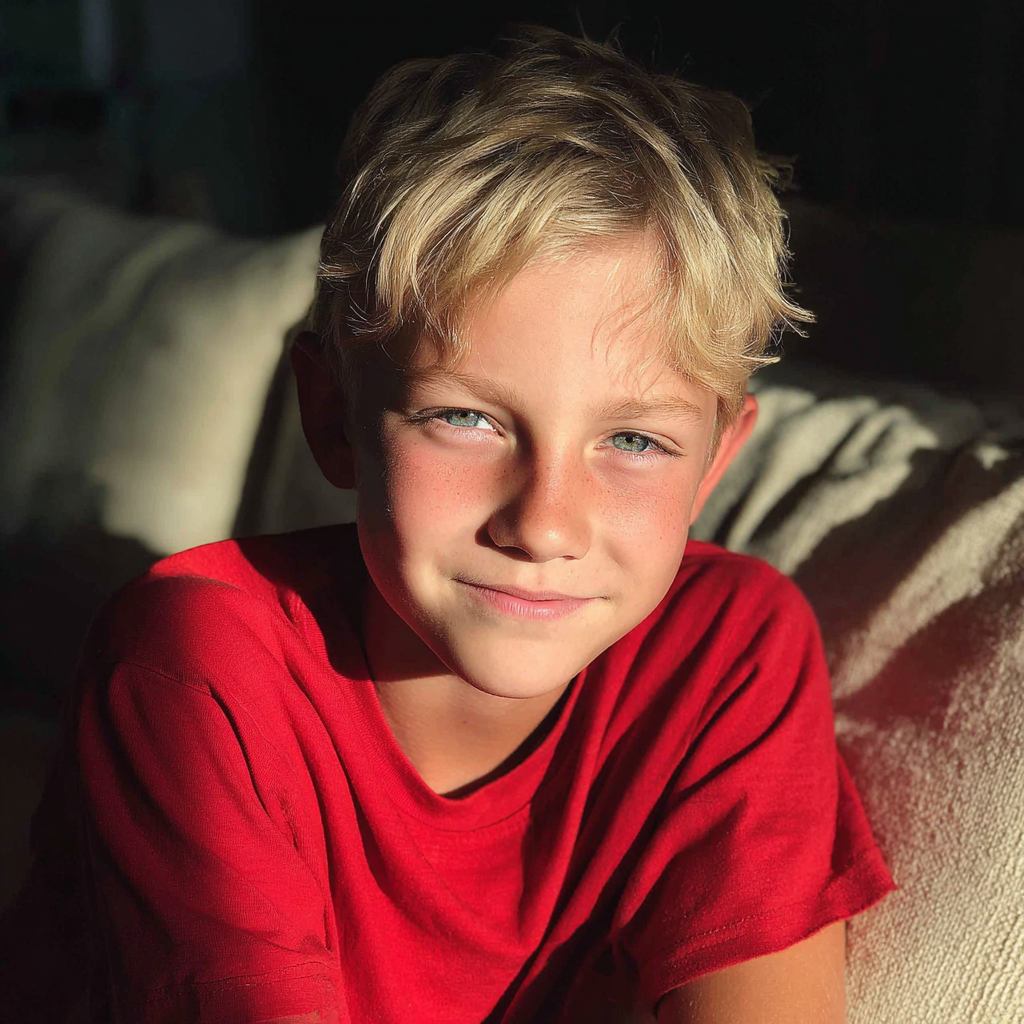 A little boy sitting on a couch | Source: Midjourney