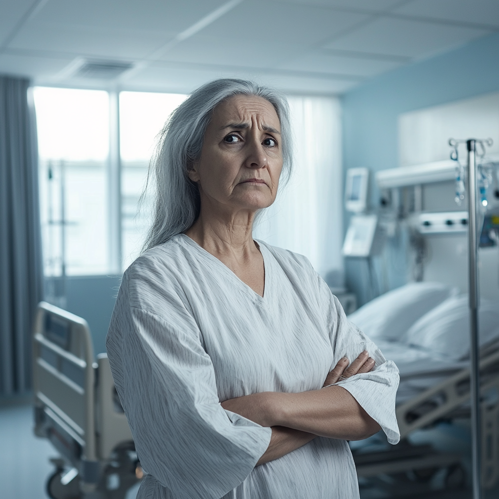 An emotional woman standing in a hospital room | Source: Midjourney