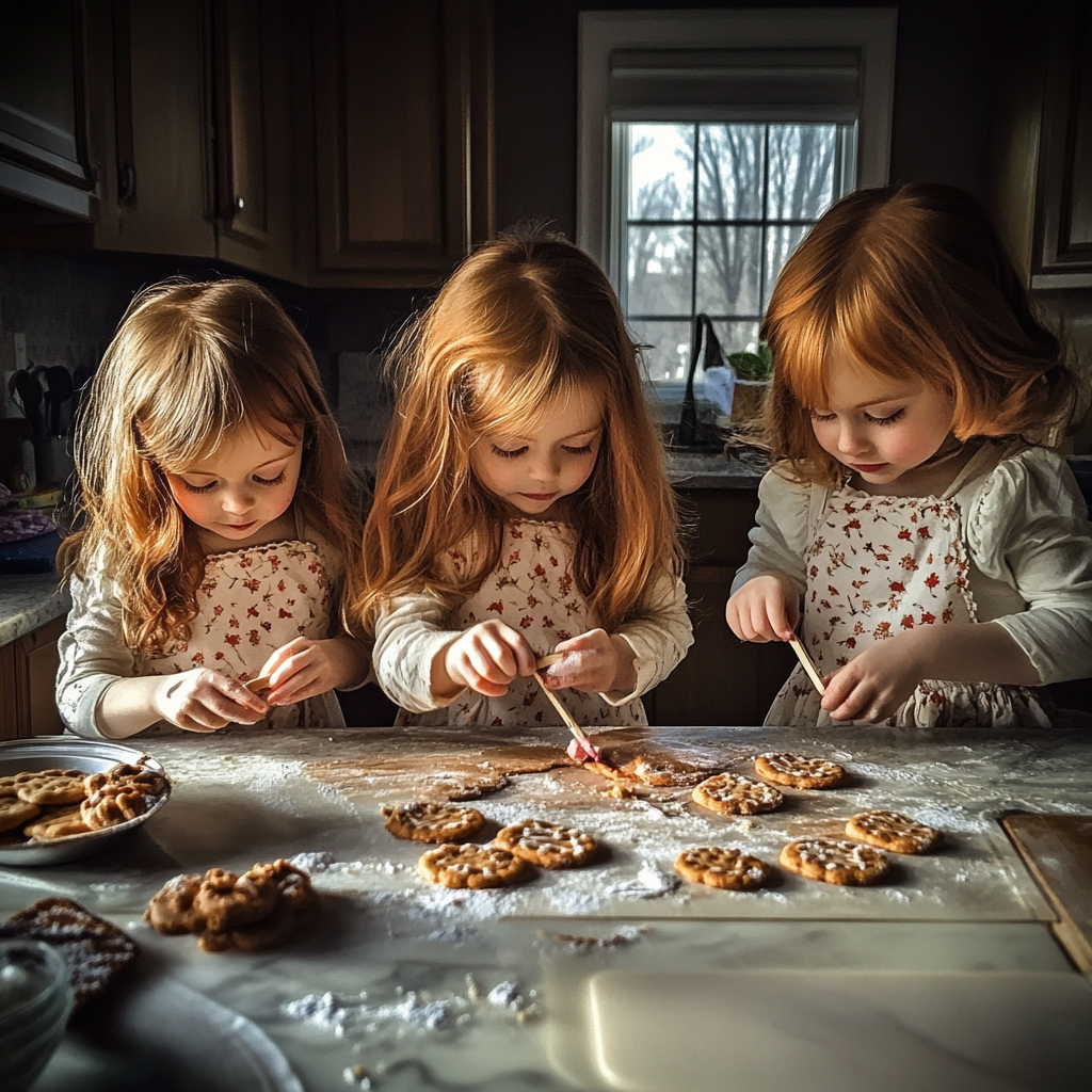 Triplets decorating cookies | Source: Midjourney