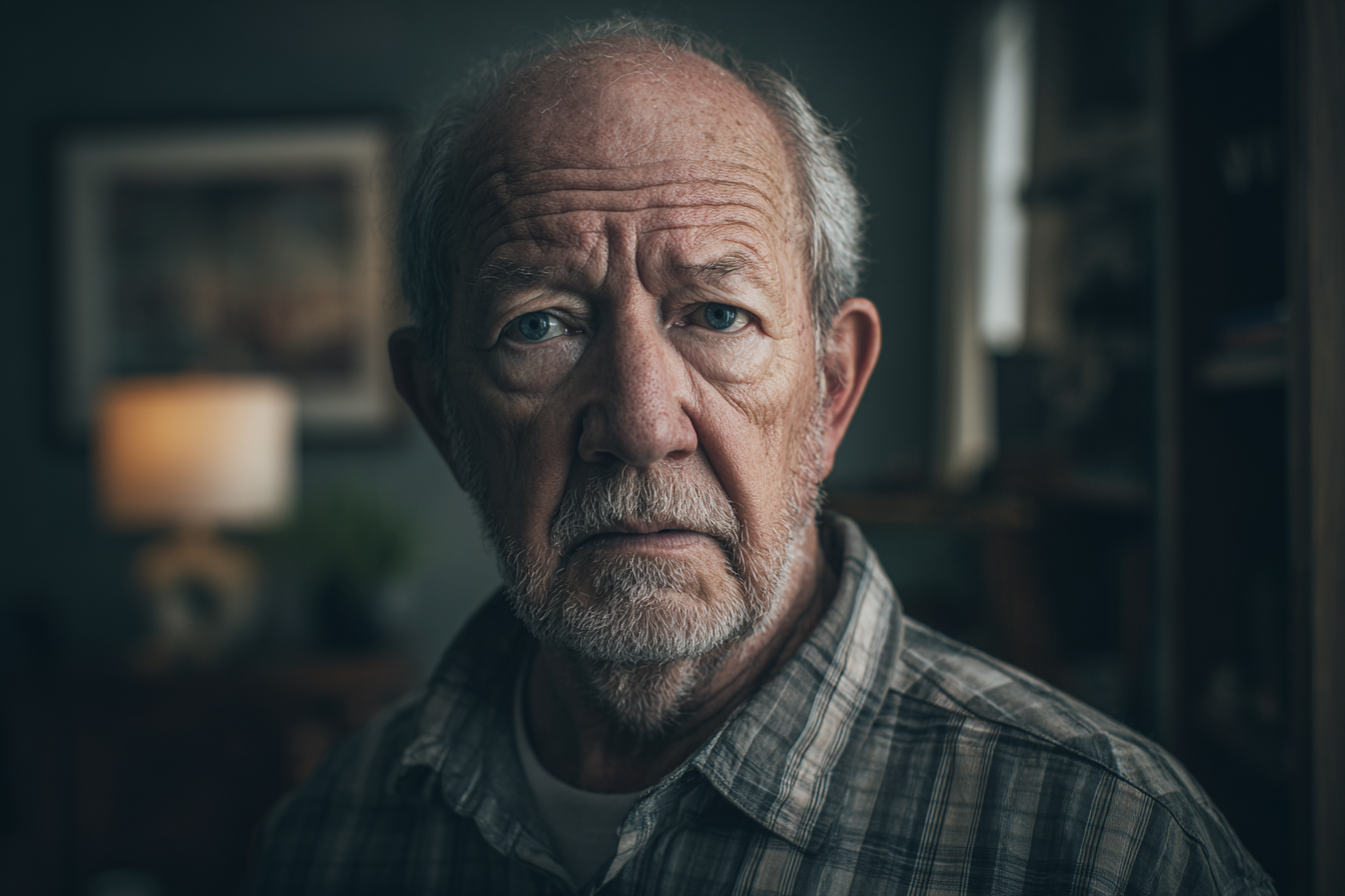 An older man looking straight ahead | Source: Midjourney