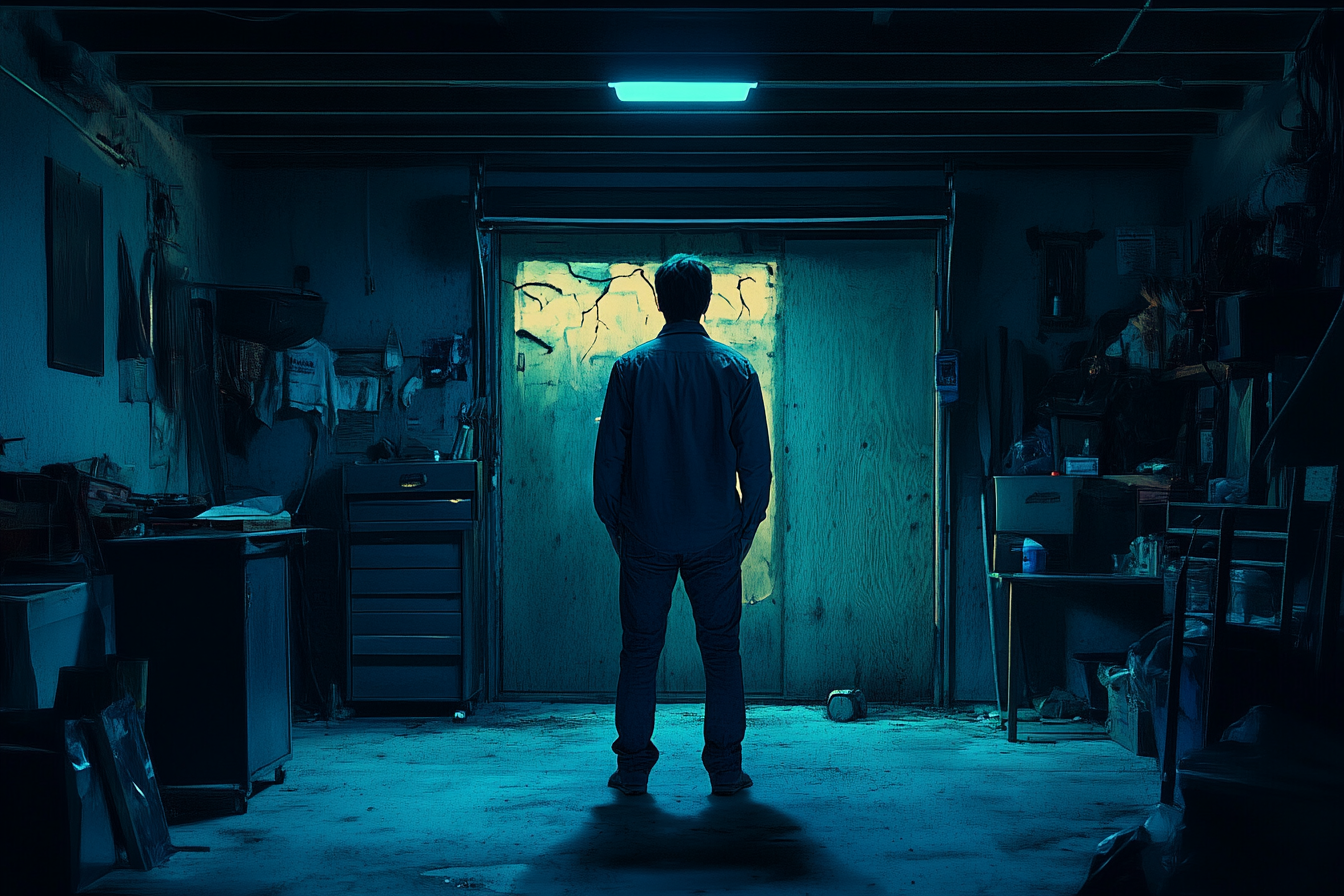 A man standing in a garage | Source: Midjourney