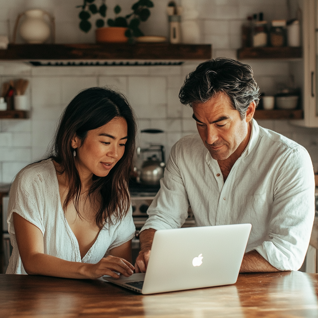 A couple working on a laptop | Source: Midjourney