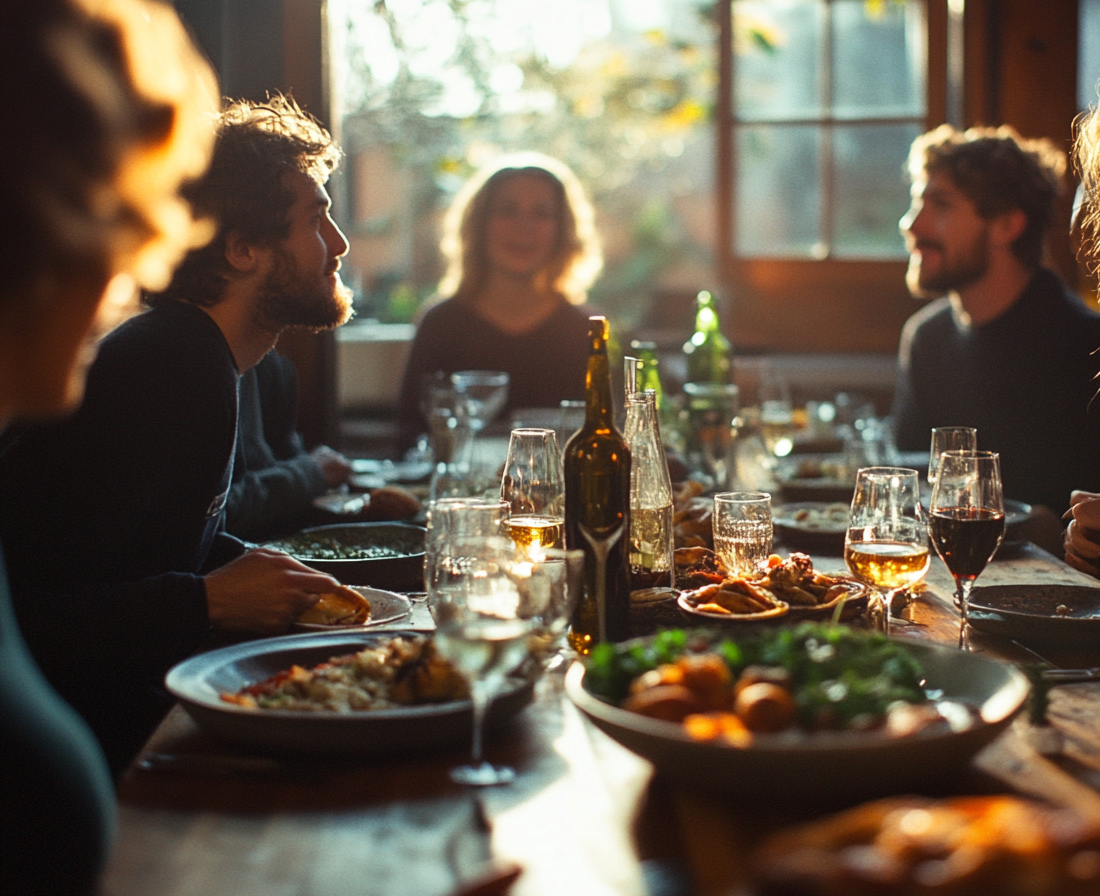 People exchanging glances at a dinner table | Source: Midjourney