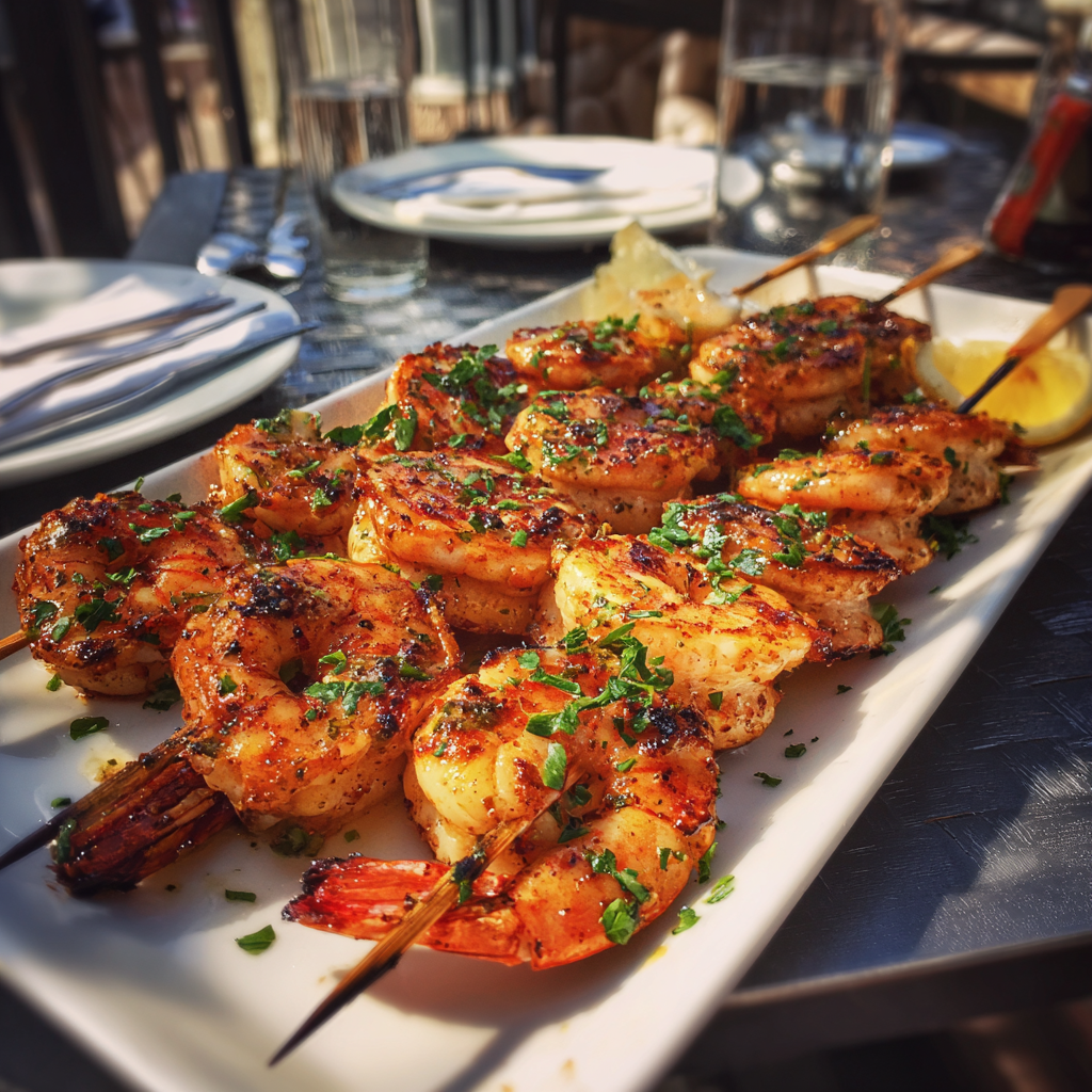 A platter of shrimp skewers | Source: Midjourney