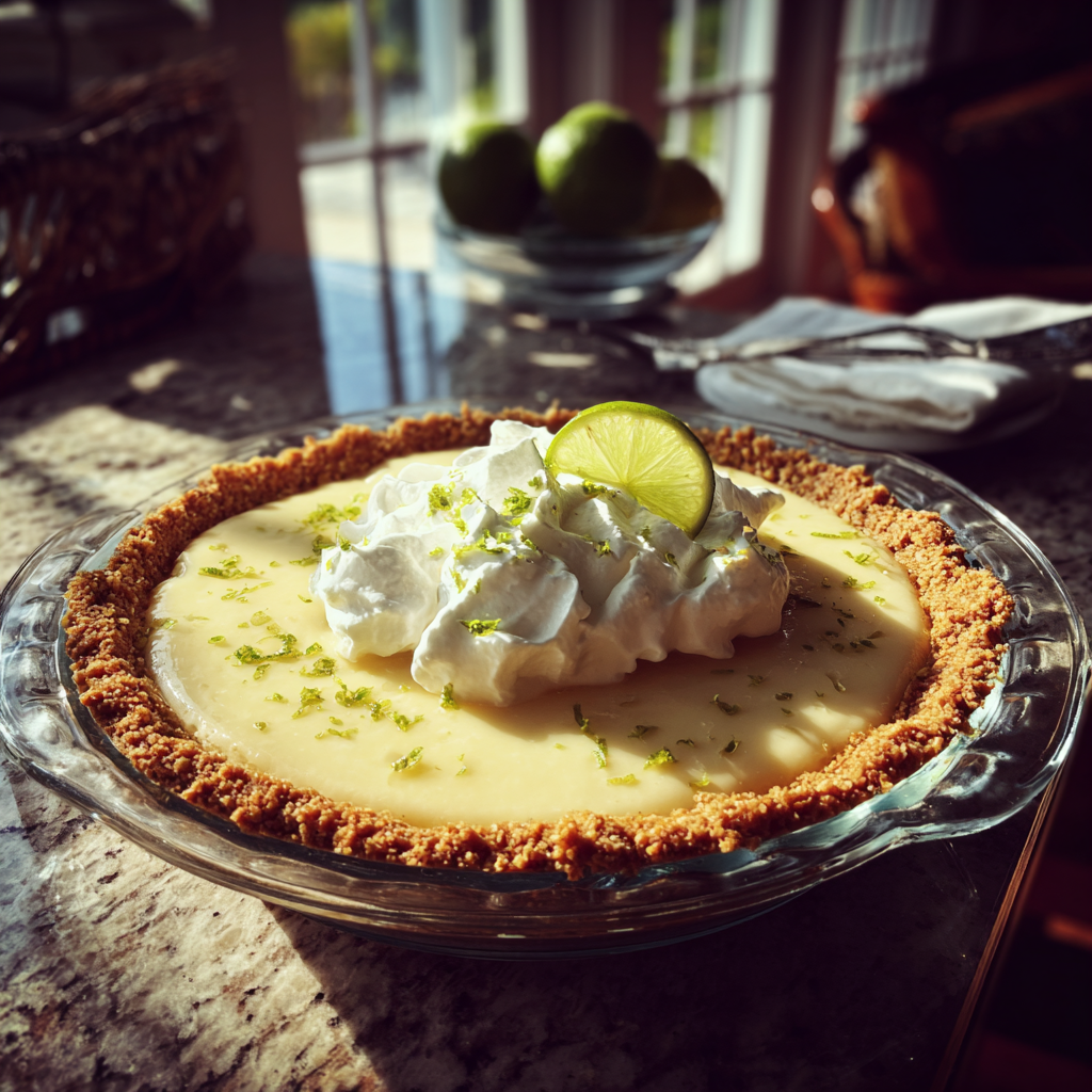 A delicious looking pie on a table | Source: Midjourney