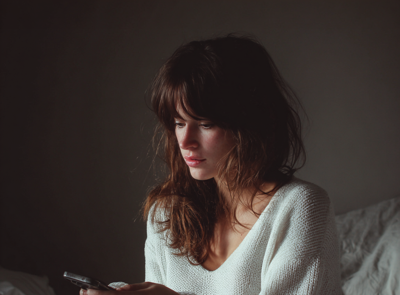 A woman using her cellphone | Source: Midjourney