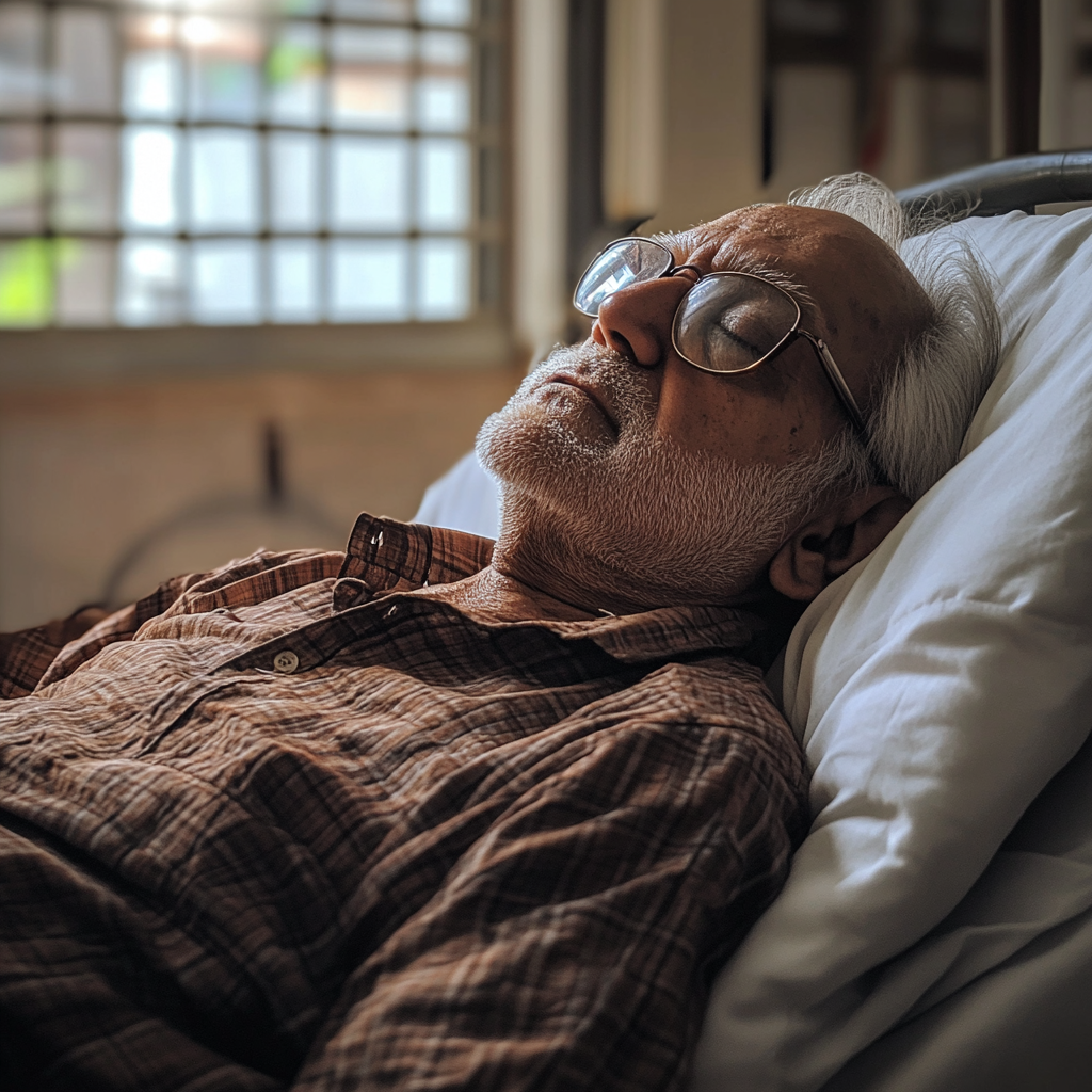 A sick senior man in a hospital bed | Source: Midjourney