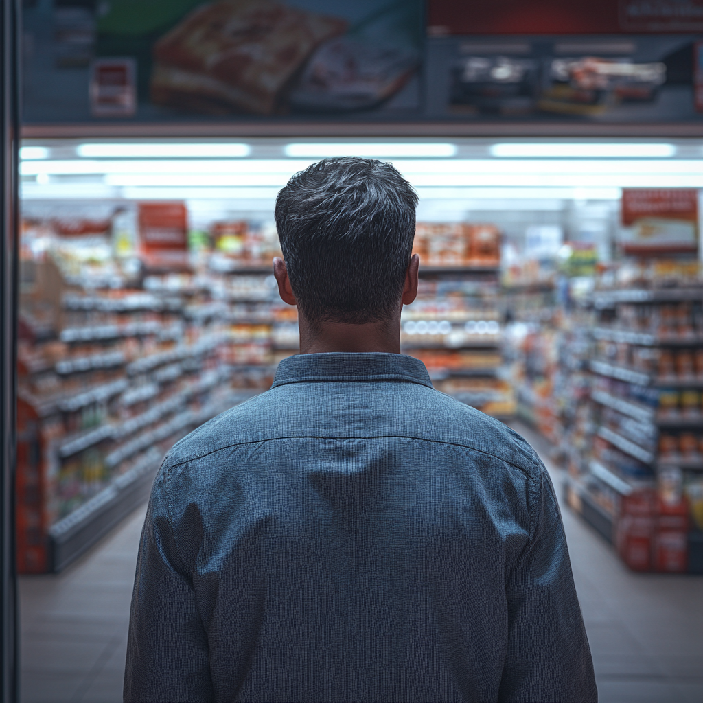 A back-view shot of a man in a supermarket | Source: Midjourney