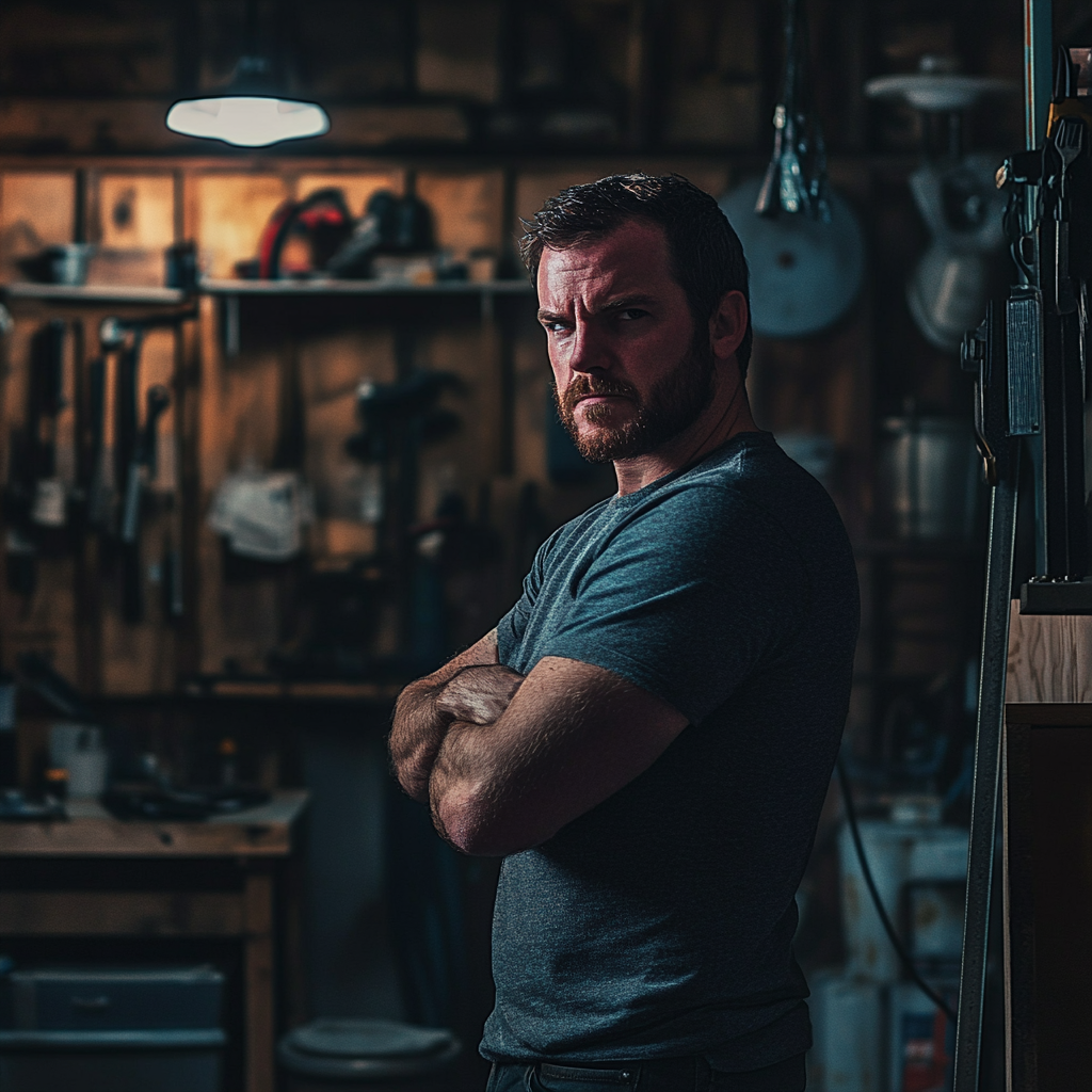 An angry man in his garage | Source: Midjourney