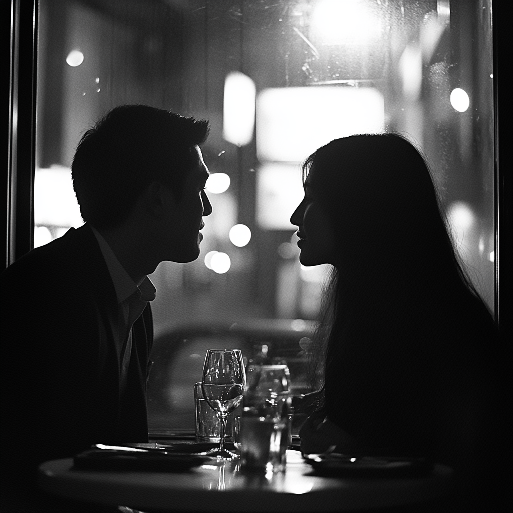 A black and white photo of a couple on a date | Source: Midjourney