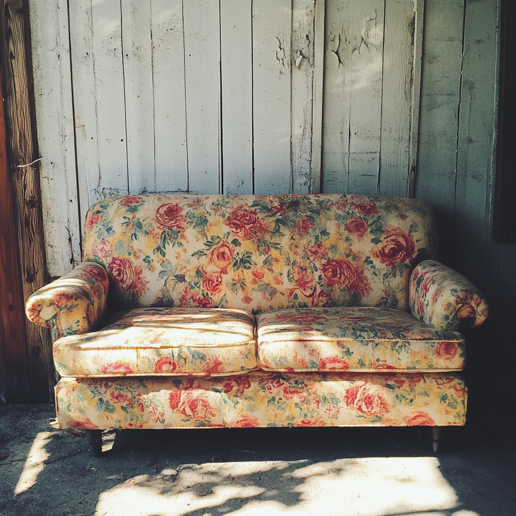 A couch at a garage sale | Source: Midjourney